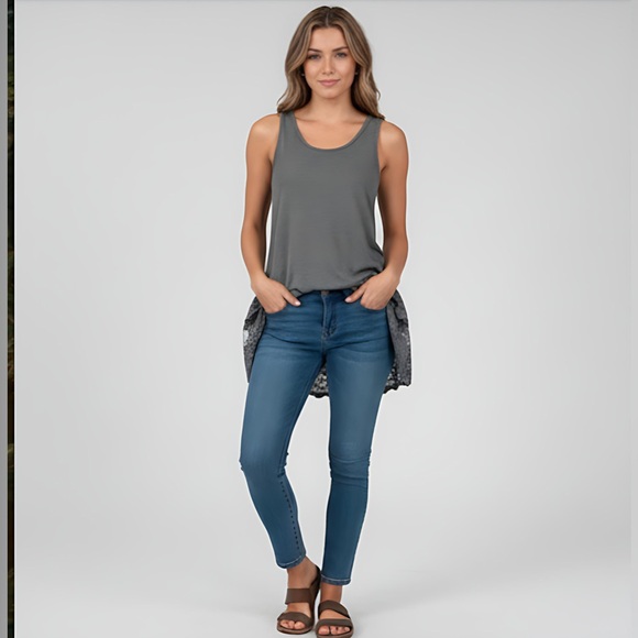 Contrast Lace Tank Top Grey - Picture 2 of 8